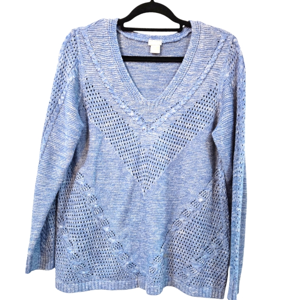 Chicos Textured Knit V-Neck Sweater Size L